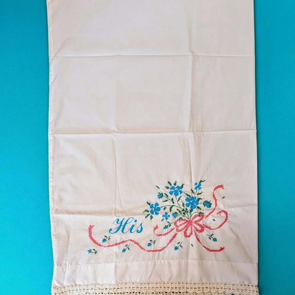 Vintage Handmade XL His & Hers Pillowcase Set